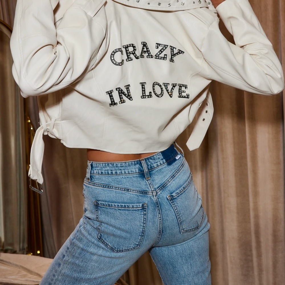 NWT Crazy In Love Ivory Faux Leather Jacket